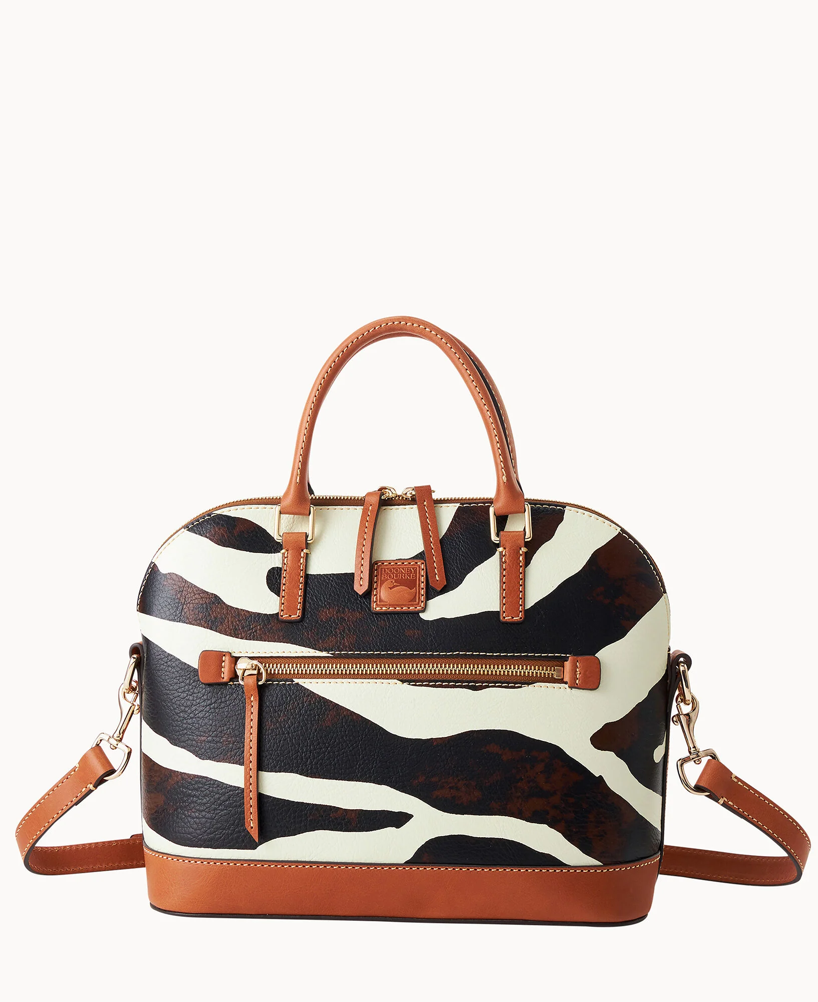 Zebra Leather Domed Zip Satchel